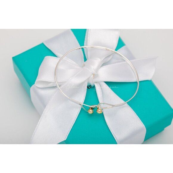 Tiffany & Co. Bracelet Vintage Double Heart Gold Accent Silver Bangle - Picture 8 of 13